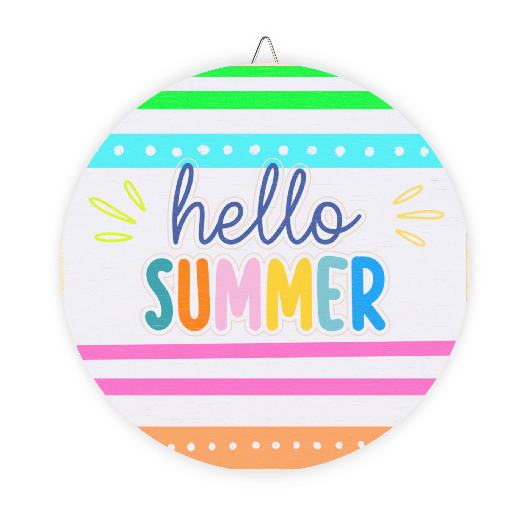 Hello Summer Round Wood Sign — Colorful Seasonal Wall Decor for Porch, Patio & Home