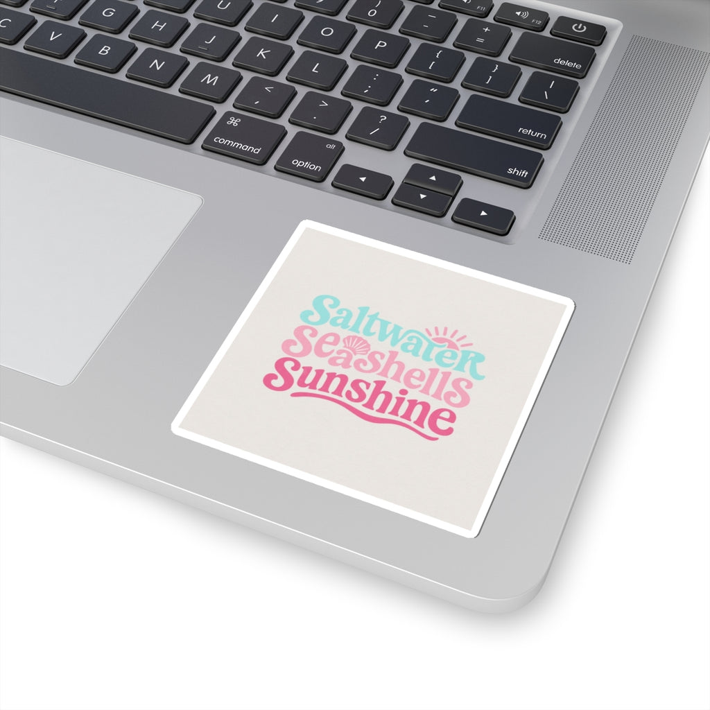 Saltwater Seashells Sunshine — Beach Quote Kiss-Cut Sticker