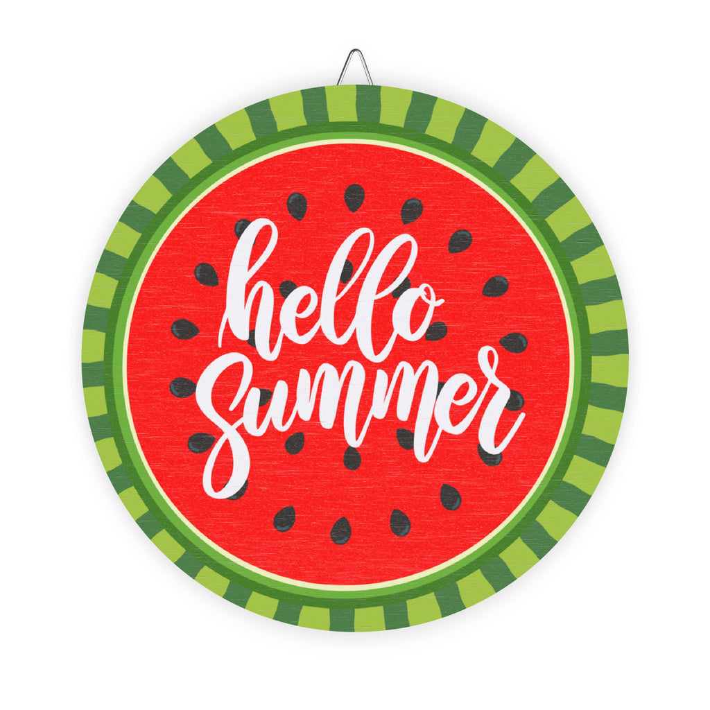 Hello Summer Watermelon Wood Sign | Round Summer Wall Decor