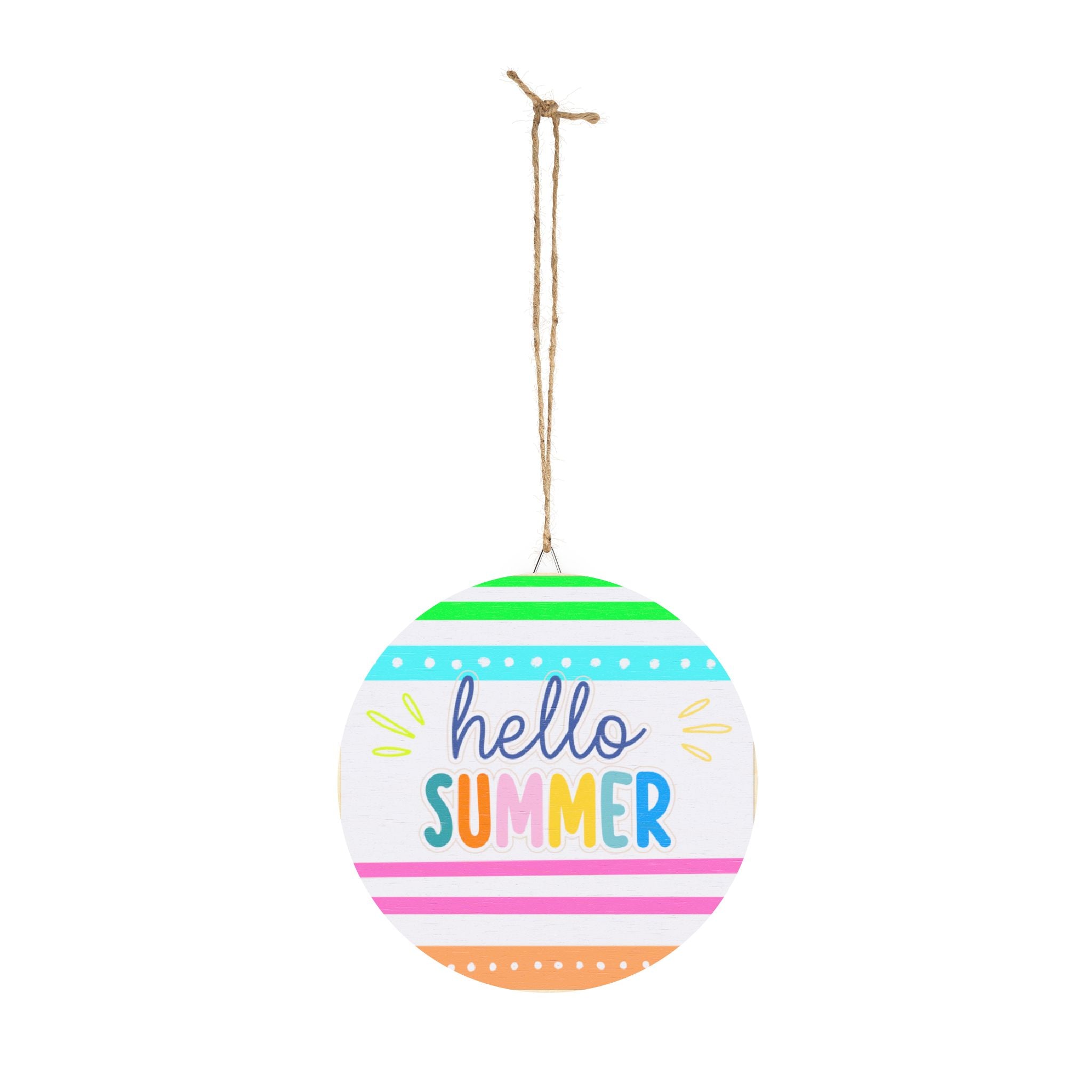 Hello Summer Round Wood Sign — Colorful Seasonal Wall Decor for Porch, Patio & Home