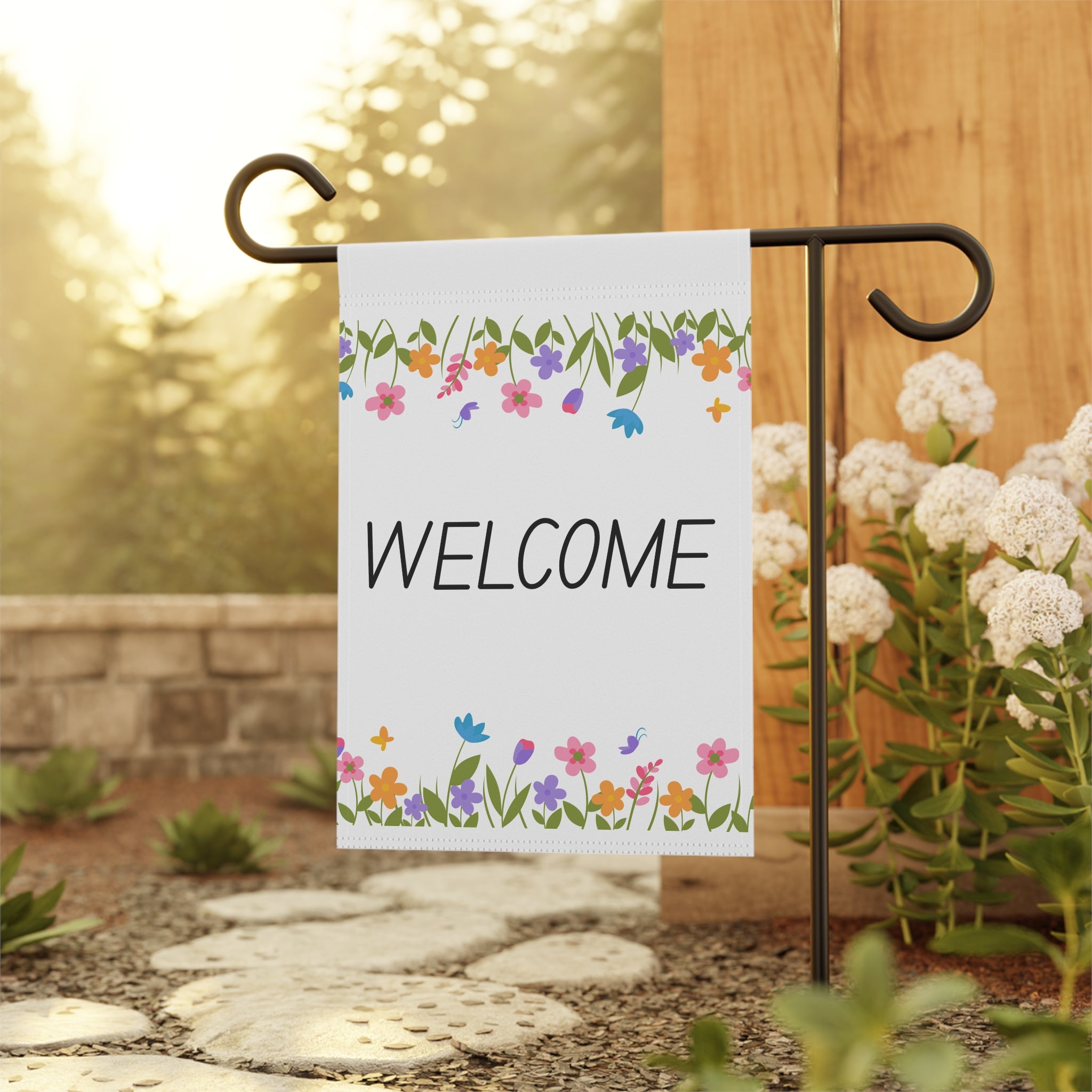 Welcome Floral Garden Flag - Decorative Outdoor House Banner
