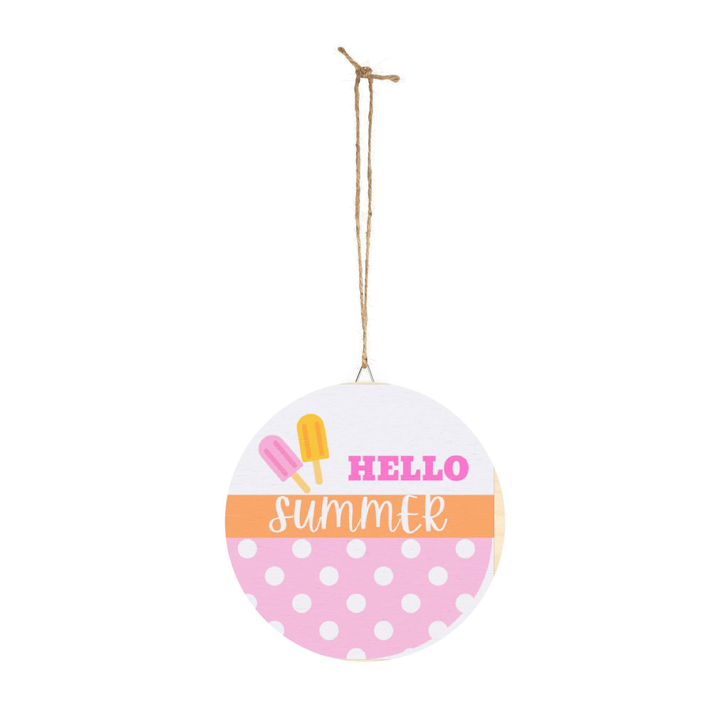 Hello Summer Polka Dot Wood Sign – Round Hanging Door Décor