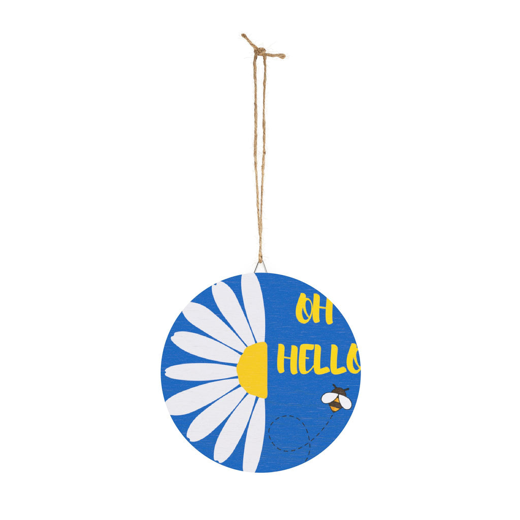Daisy Bee "Oh Hello" Wood Sign | Round Wooden Wall Decor