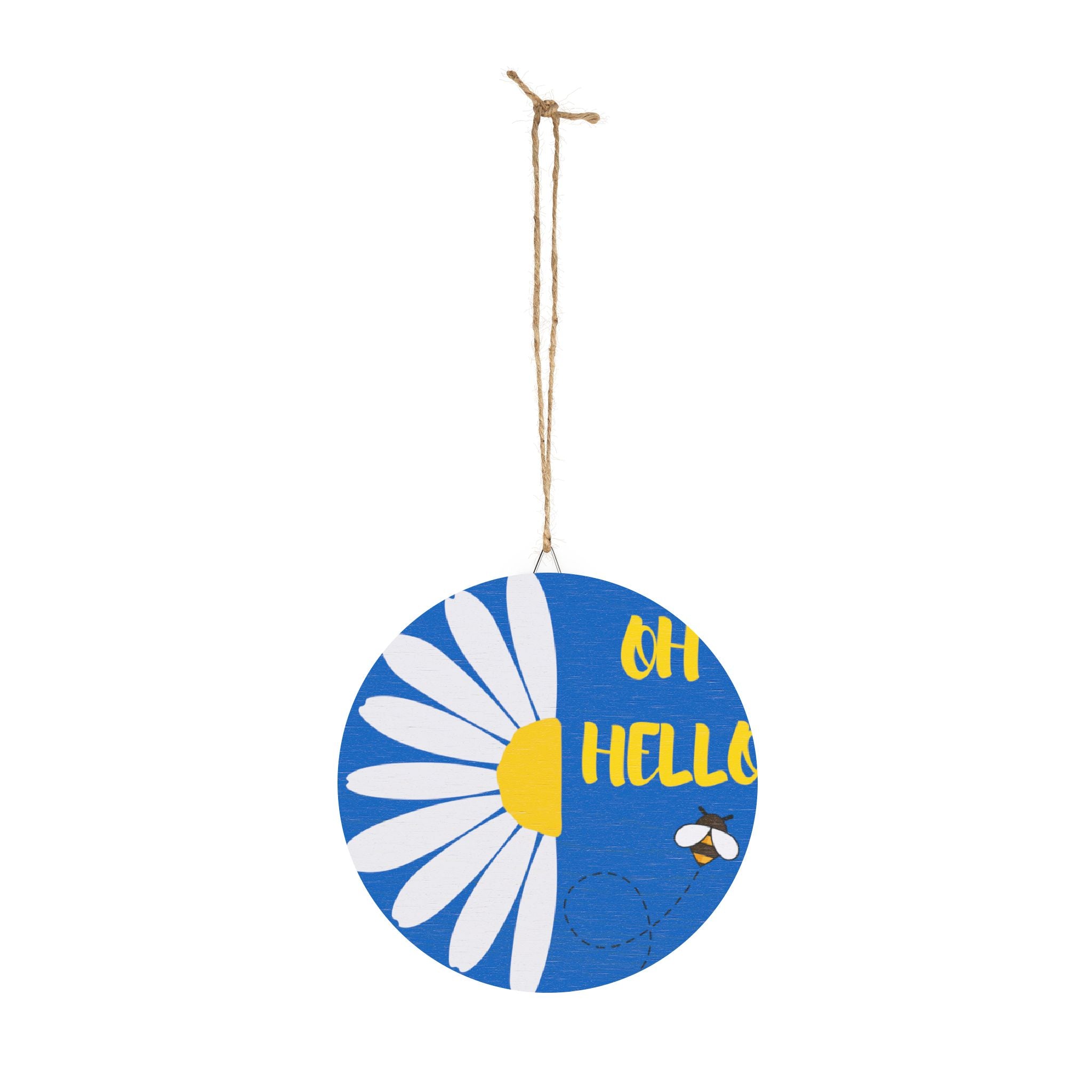 Daisy Bee "Oh Hello" Wood Sign | Round Wooden Wall Decor